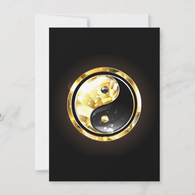 Carte De Remerciements Yin Yang or sur noir (Devant)