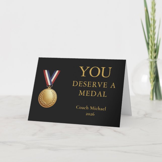 Carte De Remerciements You Deserve a Medal Coach Elegant Funny Team  (Devant)
