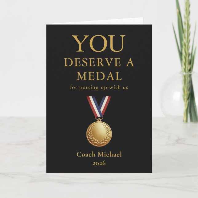 Carte De Remerciements You Deserve a Medal Funny Coach Elegant Black Team (Devant)