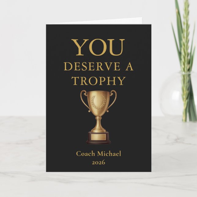 Carte De Remerciements You Deserve a Trophy Funny Coach Elegant Gold Team (Devant)