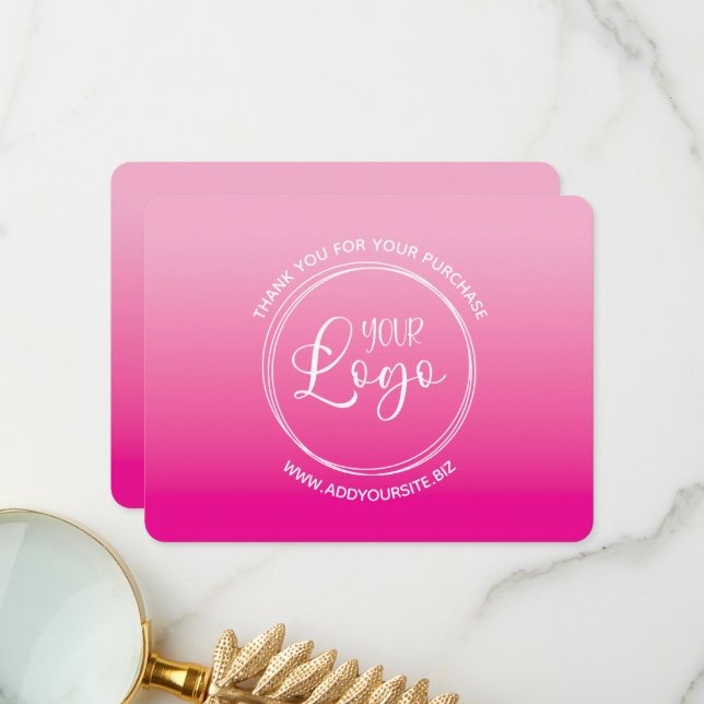 Carte De Remerciements Your Logo Light and Hot Pink Ombre (Devant/Arrière en situation)