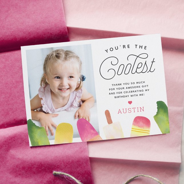 Carte De Remerciements You're The Coolest | Thème Enfant Popsicle Photo (Créateur téléchargé)