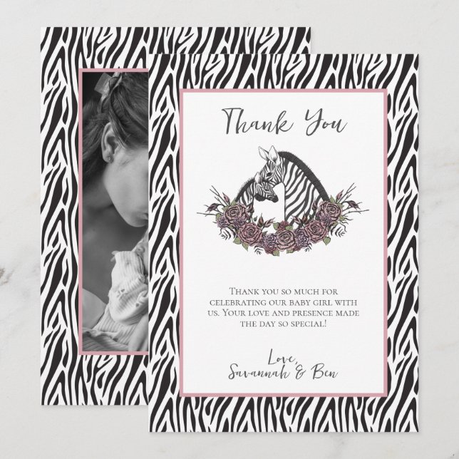 Carte De Remerciements Zebra Safari Baby Shower Photo Thank You (Devant / Derrière)