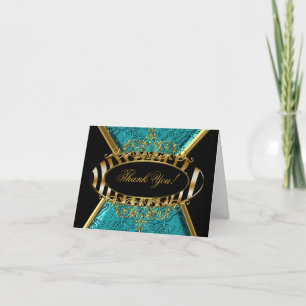 Carte de remerciements Zebra Turquoise Black Gold