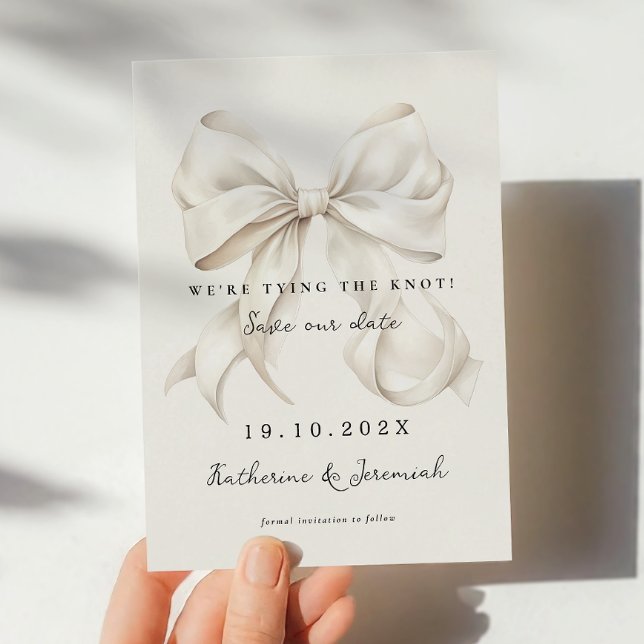 Carte de Remise à Date Mariage avec Nœud Blanc Élé (Créateur téléchargé)