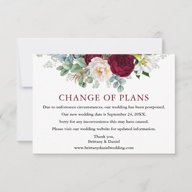 Carte de Remise à Plus Tard de Mariage Florale Bou (Devant)