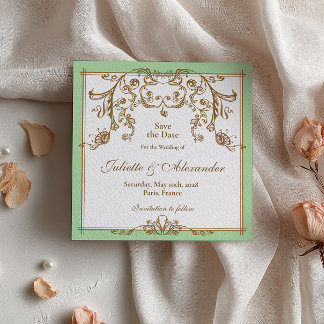 Carte de Remise de Date Baroque Vert Menthe
