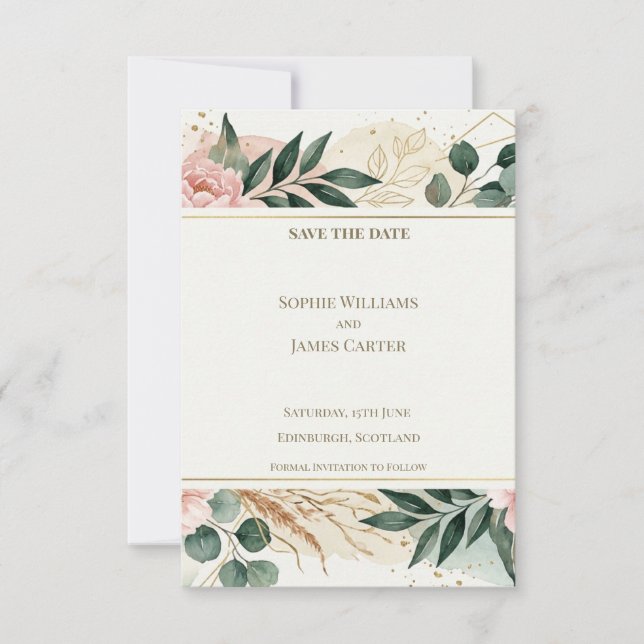 Carte de Remise de Date Blush Greenery (Devant)