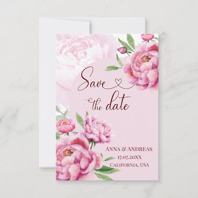 Carte de Remise de Date Rose Pivoine (Devant)