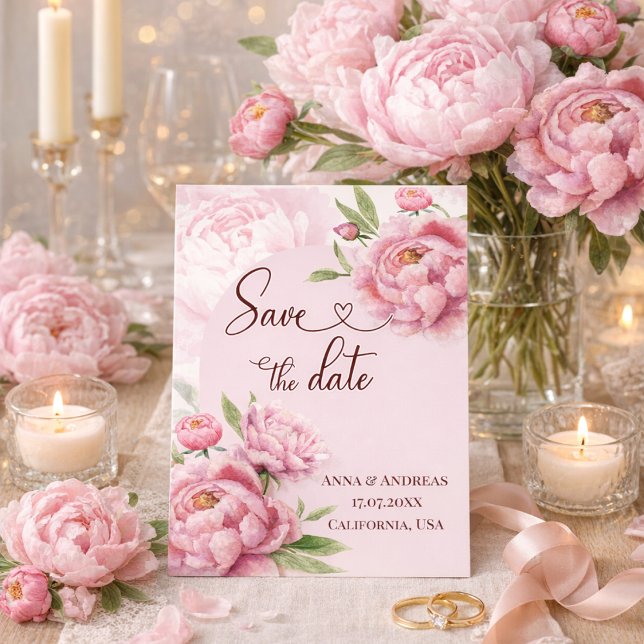 Carte de Remise de Date Rose Pivoine (Pink Peony Save the Date Wedding Invitation)