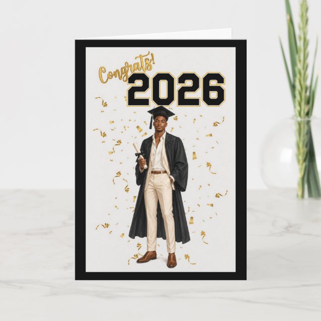 Carte de remise de diplôme 2026 pour lui - Afro-Am (Devant)