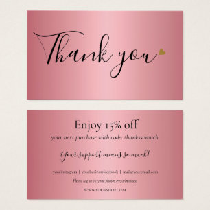 Carte de Remise de Merci pour Achats en Or Rose