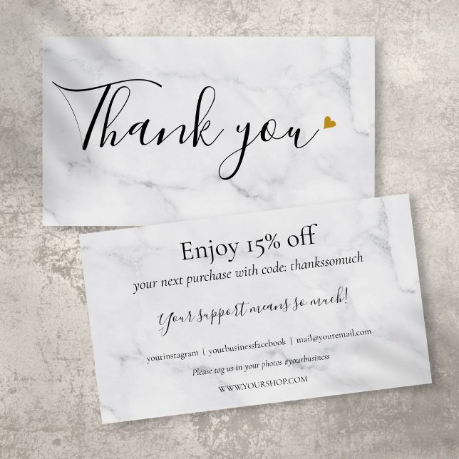 Carte de Remise de Merci Simple en Marbre pour Vos (Simple Marble Thank You For Shopping Discount Card)