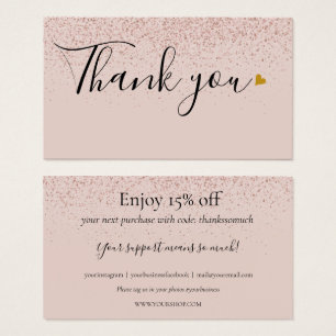 Carte de Remise Merci pour Vos Achats en Or Rose