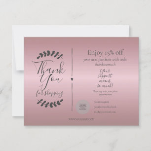 Carte de Remise Merci pour vos Achats en Or Rose