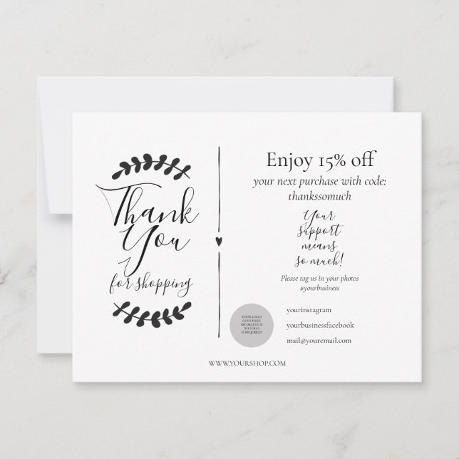 Carte de Remise Merci pour Votre Achat (Devant)