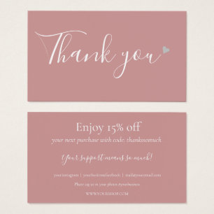 Carte de Remise Merci pour Votre Achat Dusty Rose