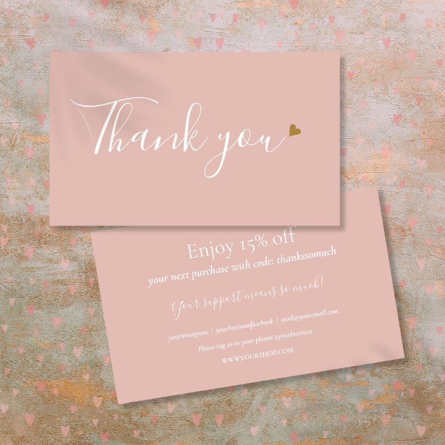 Carte de Remise Merci pour votre Achat Rose Élégan (Elegant Pink Thank You For Shopping Discount Card)