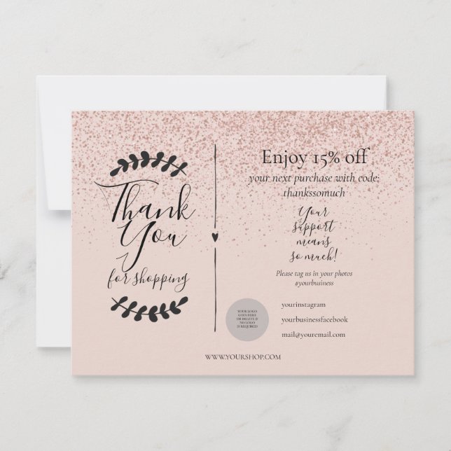 Carte de Remise Merci pour Votre Achat Rose Gold (Devant)