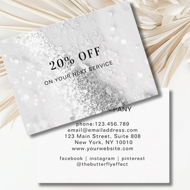 Carte de remise parties scintillant (Silver Glitter Discount Card, personalized.)