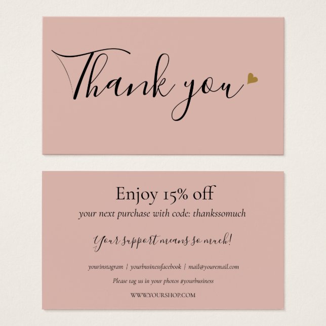Carte de Remise Simple Rose Merci pour vos Achats (Devant & derrière)