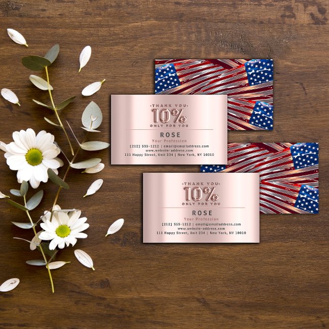 Carte De Rendez-vous 10% de réduction Logo Merci Rose américain drapeau (10% Off Discount Logo Thank Rose US American Flag Appointment Card)