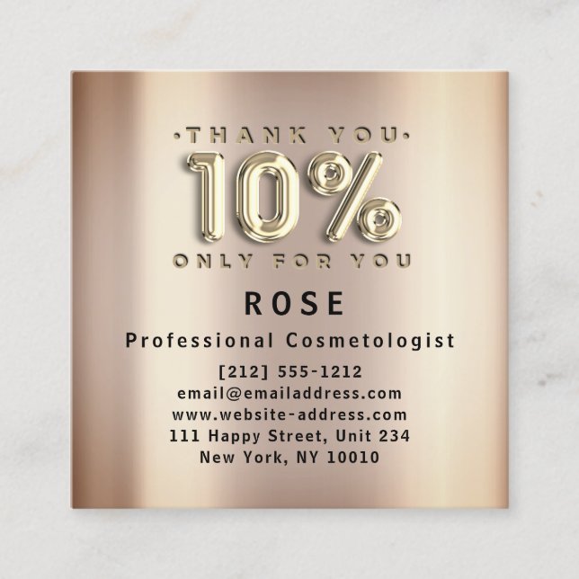 Carte De Rendez-vous 10% de réduction Logo Merci Rose or (Devant)