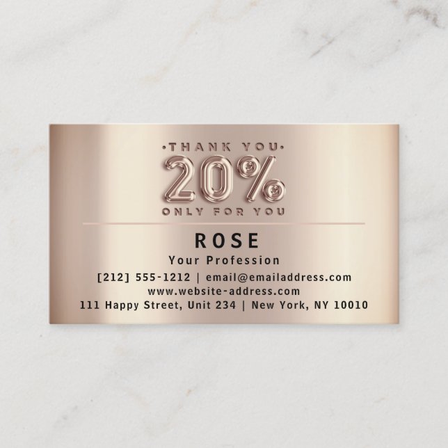 Carte De Rendez-vous 20% de réduction Logo Remerciements Rose américain (Devant)