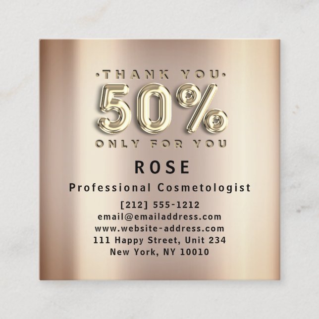 Carte De Rendez-vous 50% de réduction Logo Merci Rose Or (Devant)