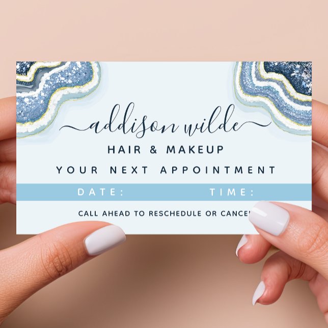 Carte De Rendez-vous Agate Géode Pailletée Bleue Luxe Chic (Créateur téléchargé)