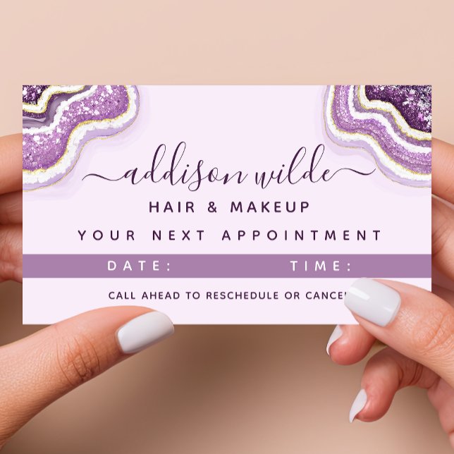 Carte De Rendez-vous Améthyste Violet Paillettes Agate Géode Luxe Chic (Créateur téléchargé)