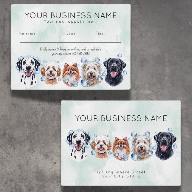 Carte de rendez-vous aquarelle chiens bulles (Créateur téléchargé)