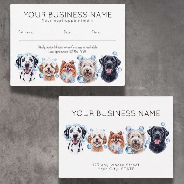 Carte de rendez-vous aquarelle chiens bulles, blan (Créateur téléchargé)