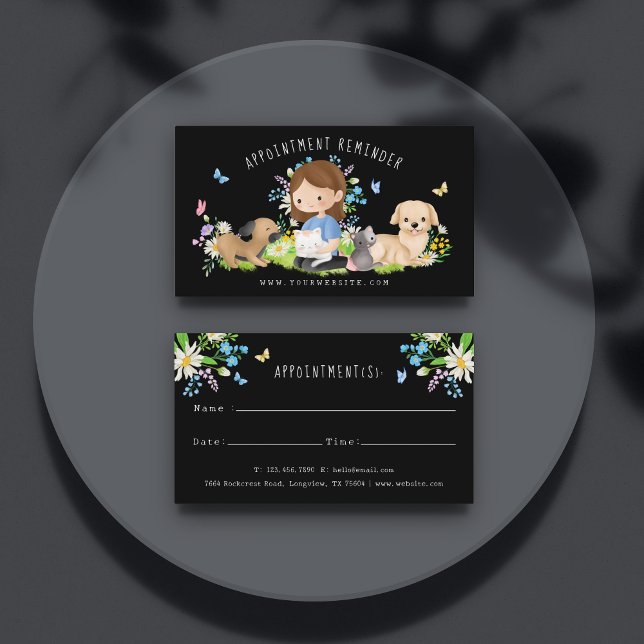Carte De Rendez-vous Aquarelle Florale Chien & Chat Service de soins po (Créateur téléchargé)