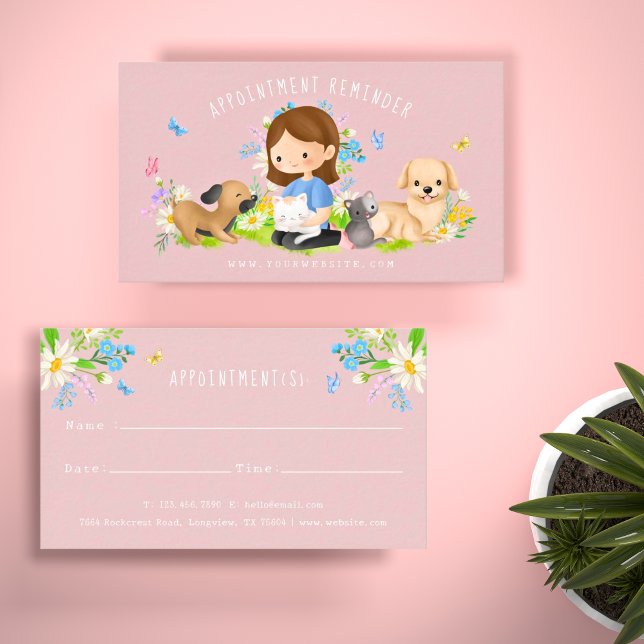 Carte De Rendez-vous Aquarelle Florale Chien & Chat Services de soins a (Créateur téléchargé)