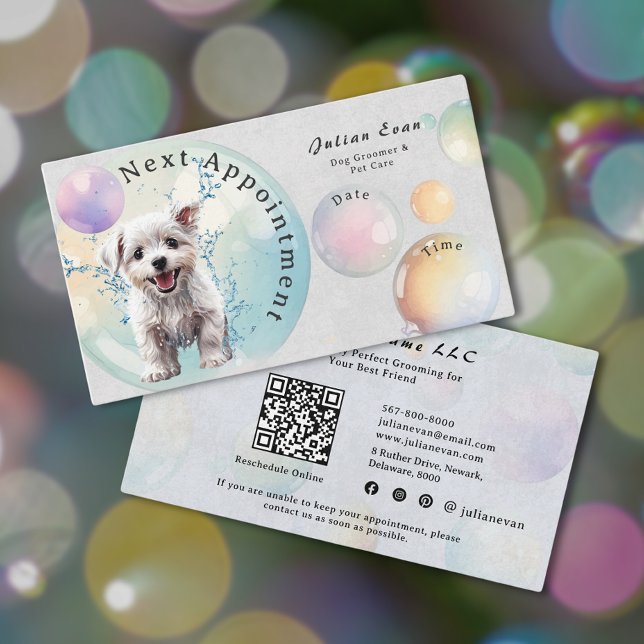 Carte De Rendez-vous Aquarelle mignon Bubble Suds Chien Groomer (Créateur téléchargé)