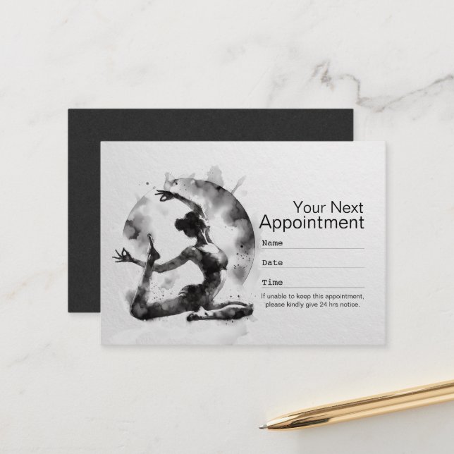 Carte De Rendez-vous Aquarelle Yoga Reiki Pose King Pigeon à une jambe (Devant/Arrière en situation)