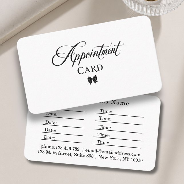 Carte De Rendez-vous Arc Élégant Salon Noir Blanc (Elegant Bow Black White Salon Appointment Card)