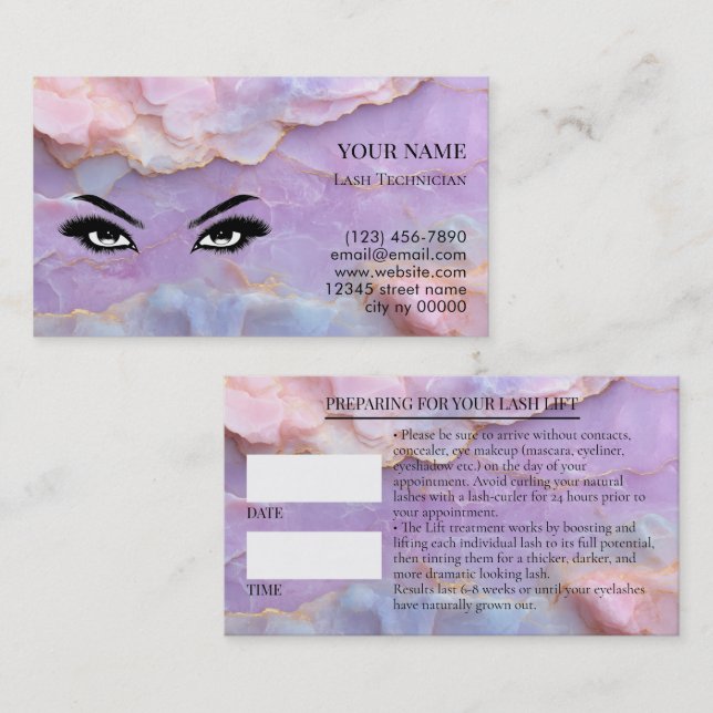 Carte de rendez-vous avant soin des cils pastel ma (Devant / Derrière)