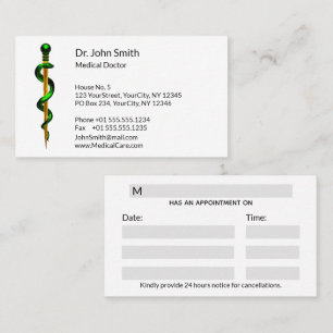 Carte De Rendez-vous Bâton vert de plantes de l'Asclepius Gold Médicale