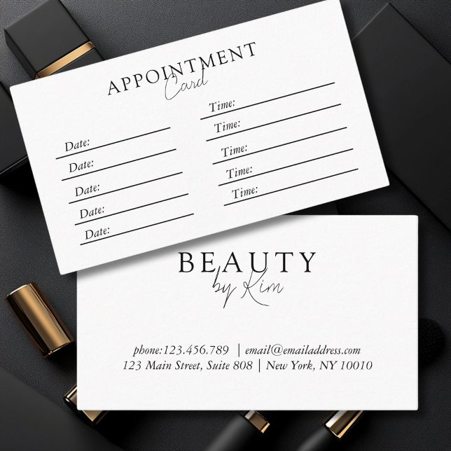 Carte De Rendez-vous Blanc & Noir, Minimal, Élégant, Salon (Modern, simple, salon Appointment Card, White & Black. )
