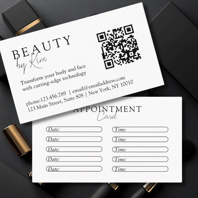 Carte De Rendez-vous Blanc & Noir, Minimal, Élégant, Salon (White & Black, Minimal, Elegant, Salon Appointment Card)