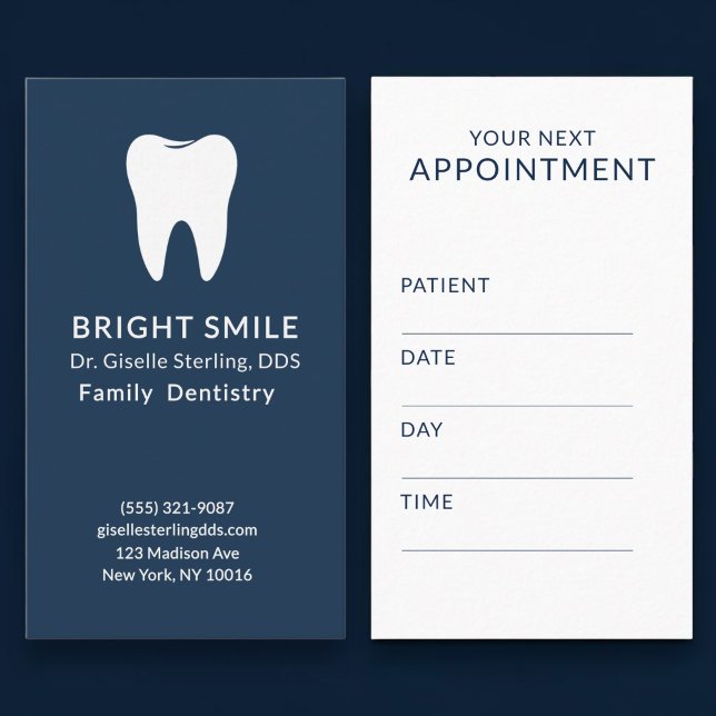 Carte de rendez-vous bleu marine pour dentiste pro (Créateur téléchargé)