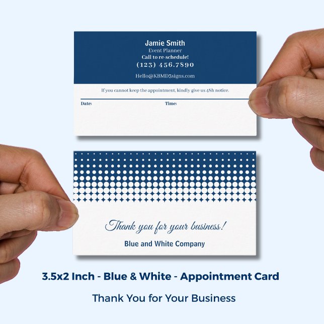 Carte De Rendez-vous Blue et Blanc Combo Moderne Merci & (Blue and White Modern Combo Thank You & Appointment Card; Size: 3.5x2 Inch)