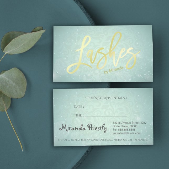 Carte De Rendez-vous Blue Faux Gold Lashes Artiste maquillage de script (Créateur téléchargé)