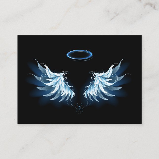 Carte De Rendez-vous Blue Glowing Angel Wings on black background (Devant)