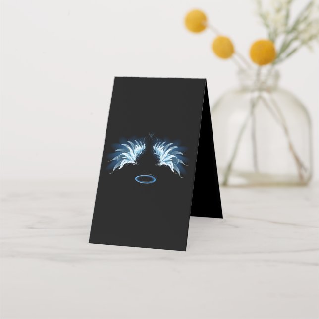 Carte De Rendez-vous Blue Glowing Angel Wings on black background (Dos)