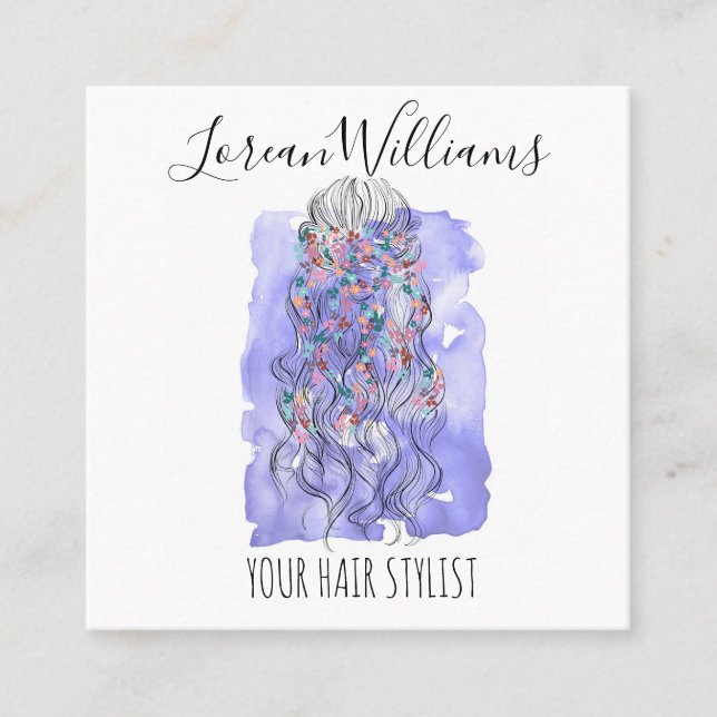 Carte De Rendez-vous Boho Chic Violet Mariée Coiffure Aquarelle Floral (Devant)