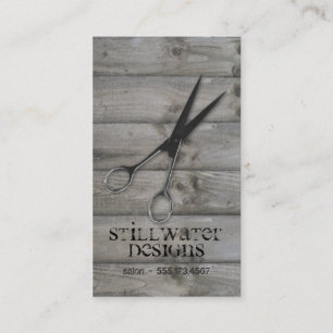 Carte De Rendez-vous Bois grunge de coiffeur de ciseaux de barnwood