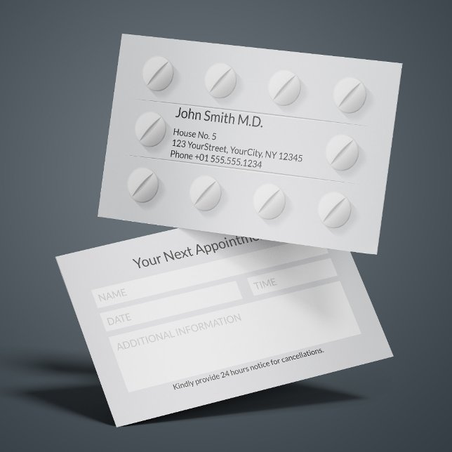 Carte De Rendez-vous Boîte de comprimés blancs médicaux propre professi (Créateur téléchargé)